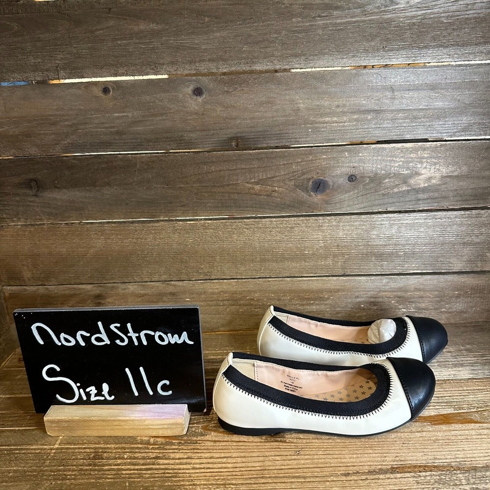 NIB Little Girls Nordstrom Noellie Ivory Faux Leather Ballet Flats Size 11‎ C